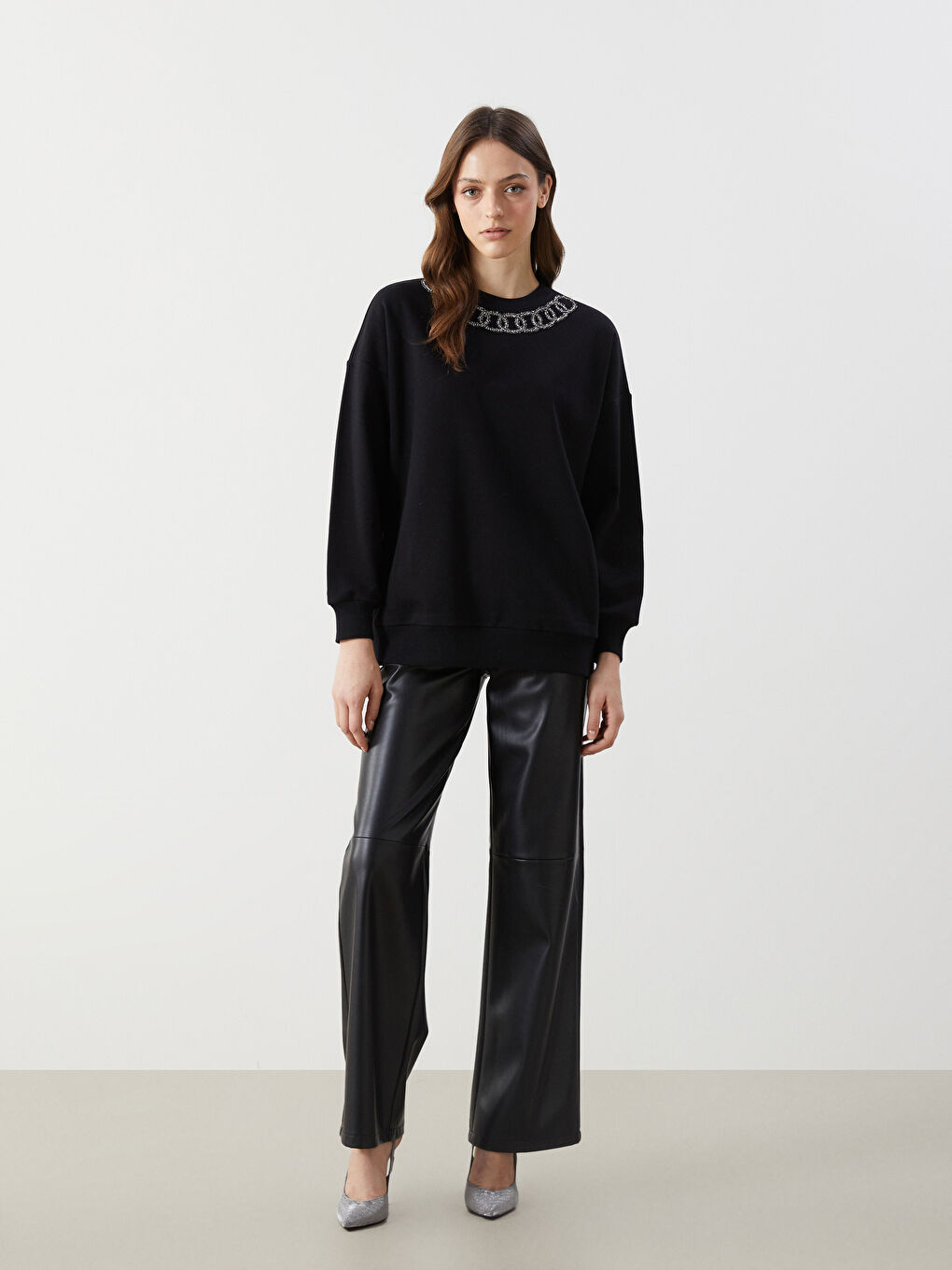 Crew Neck Printed Oversize Women's Sweatshirt -S5KG72Z8-CVL