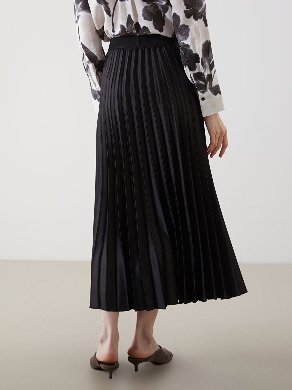 Elastic Waist Satin Women's Pleated Skirt -S5KG90Z8-CVL