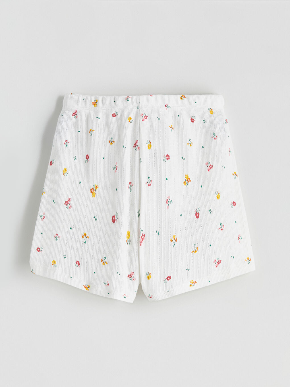 Ekru Çiçek Baskılı Kız Çocuk Şort Pijama Altı