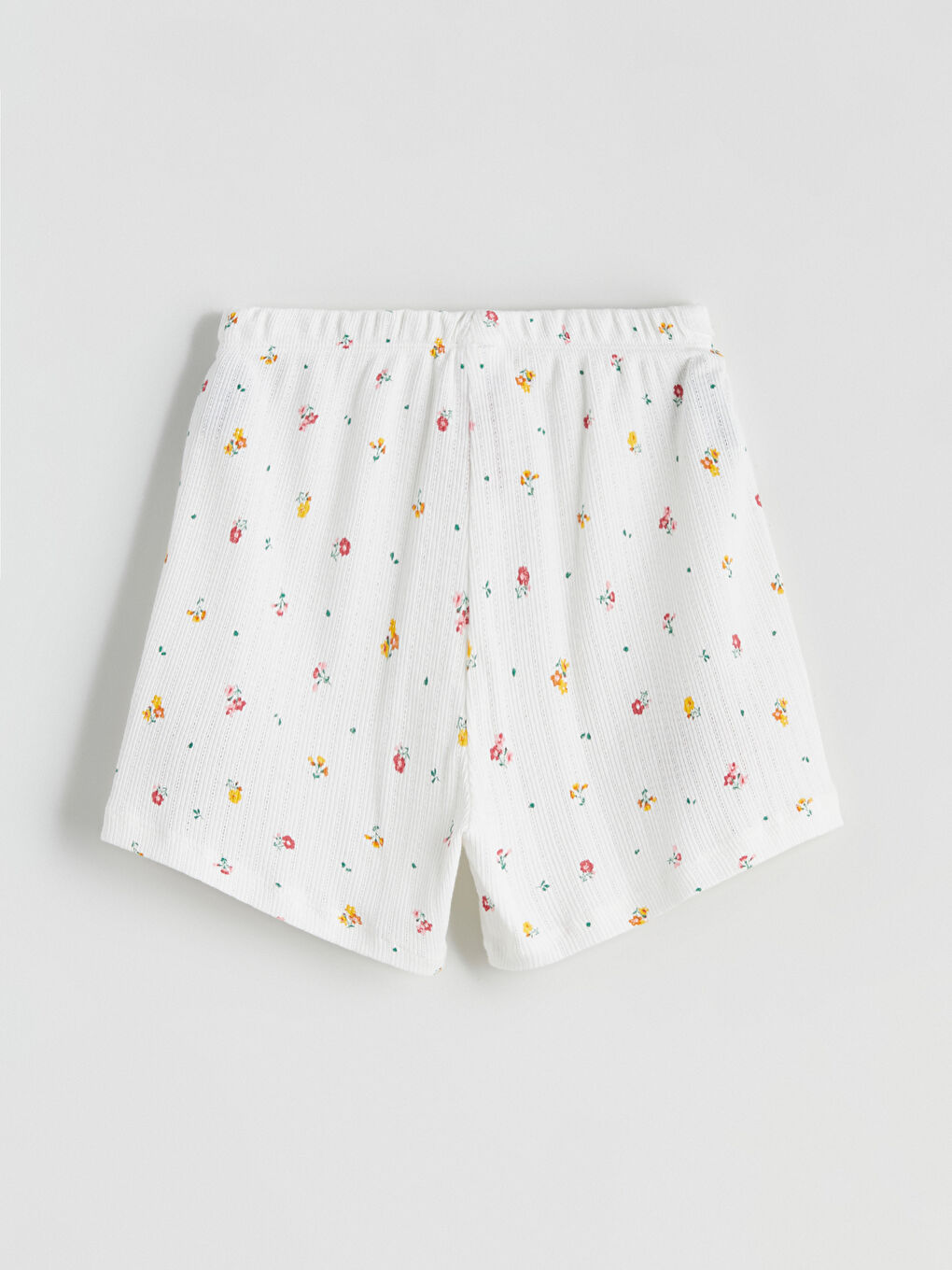 Ekru Çiçek Baskılı Kız Çocuk Şort Pijama Altı-2