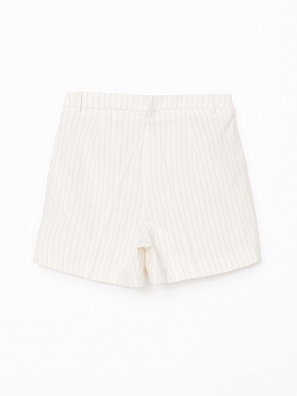 Bej Loose Fit Çizgili Keten Karışımlı Kadın Şort-9