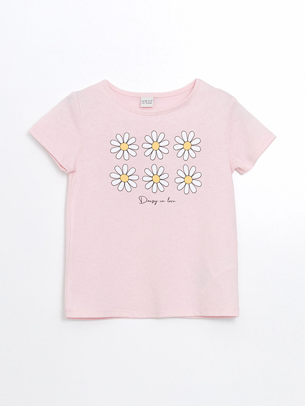 Pembe Bisiklet Yaka Çiçekli Kız Çocuk Tişört