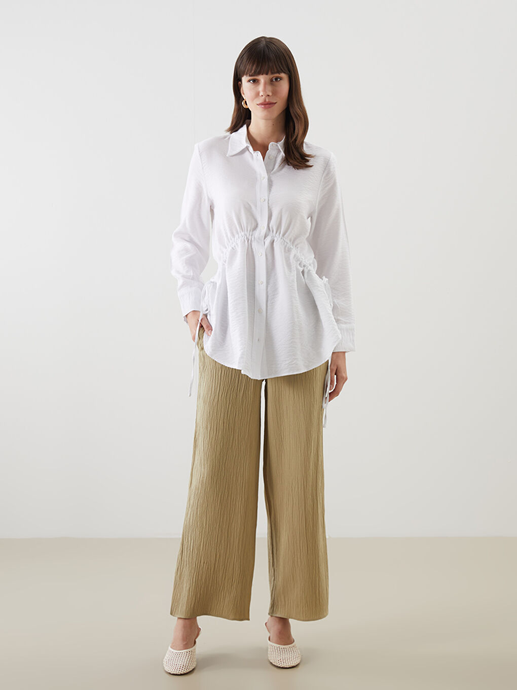 Bej Loose Fit Kadın Gömlek Tunik-1