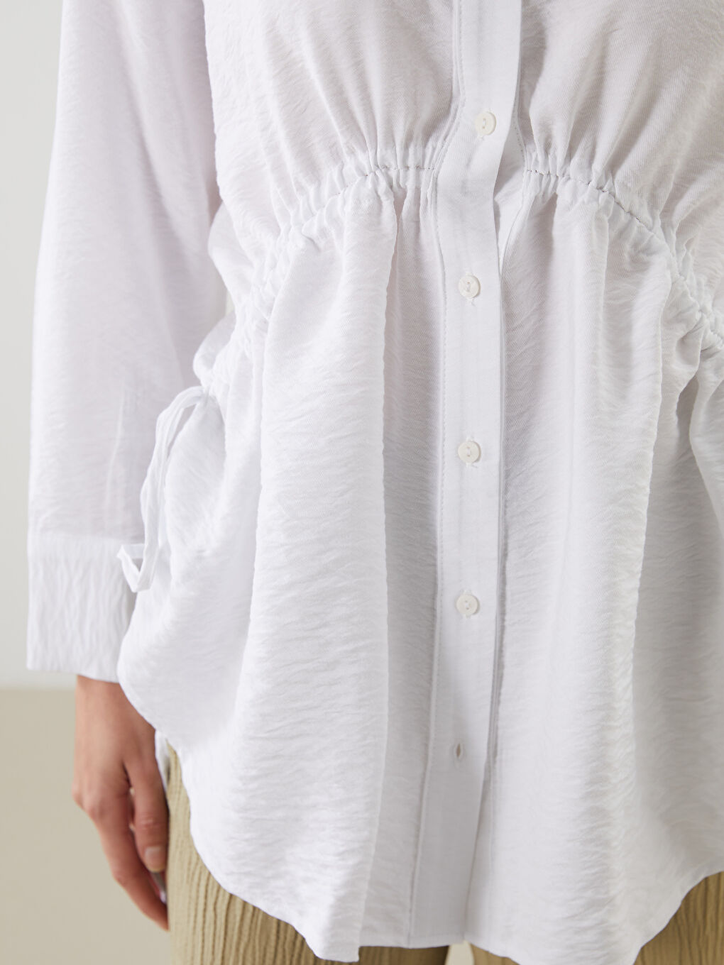 Bej Loose Fit Kadın Gömlek Tunik-2