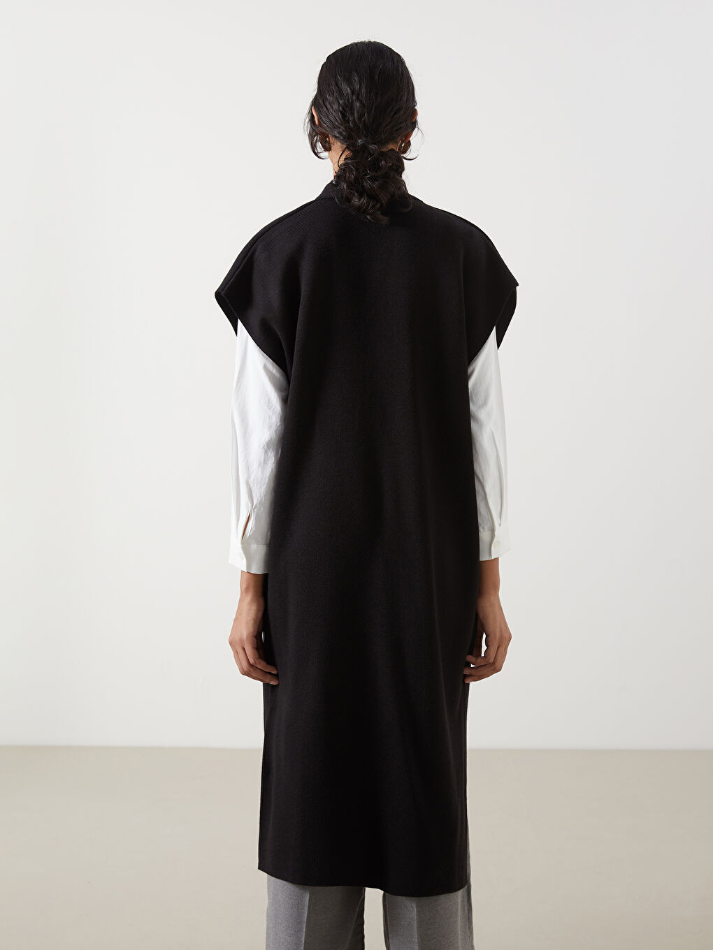 LCW Modest Siyah Şal Yaka Oversize Kadın Triko Yelek - 3