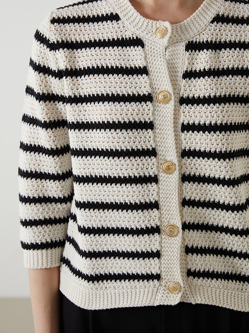 Crew Neck Striped Women's Knitwear Cardigan -S5KI52Z8-LEG