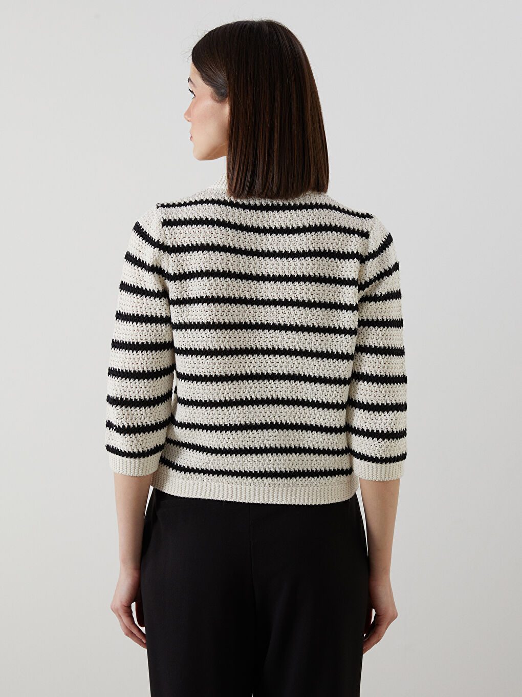 Crew Neck Striped Women's Knitwear Cardigan -S5KI52Z8-LEG