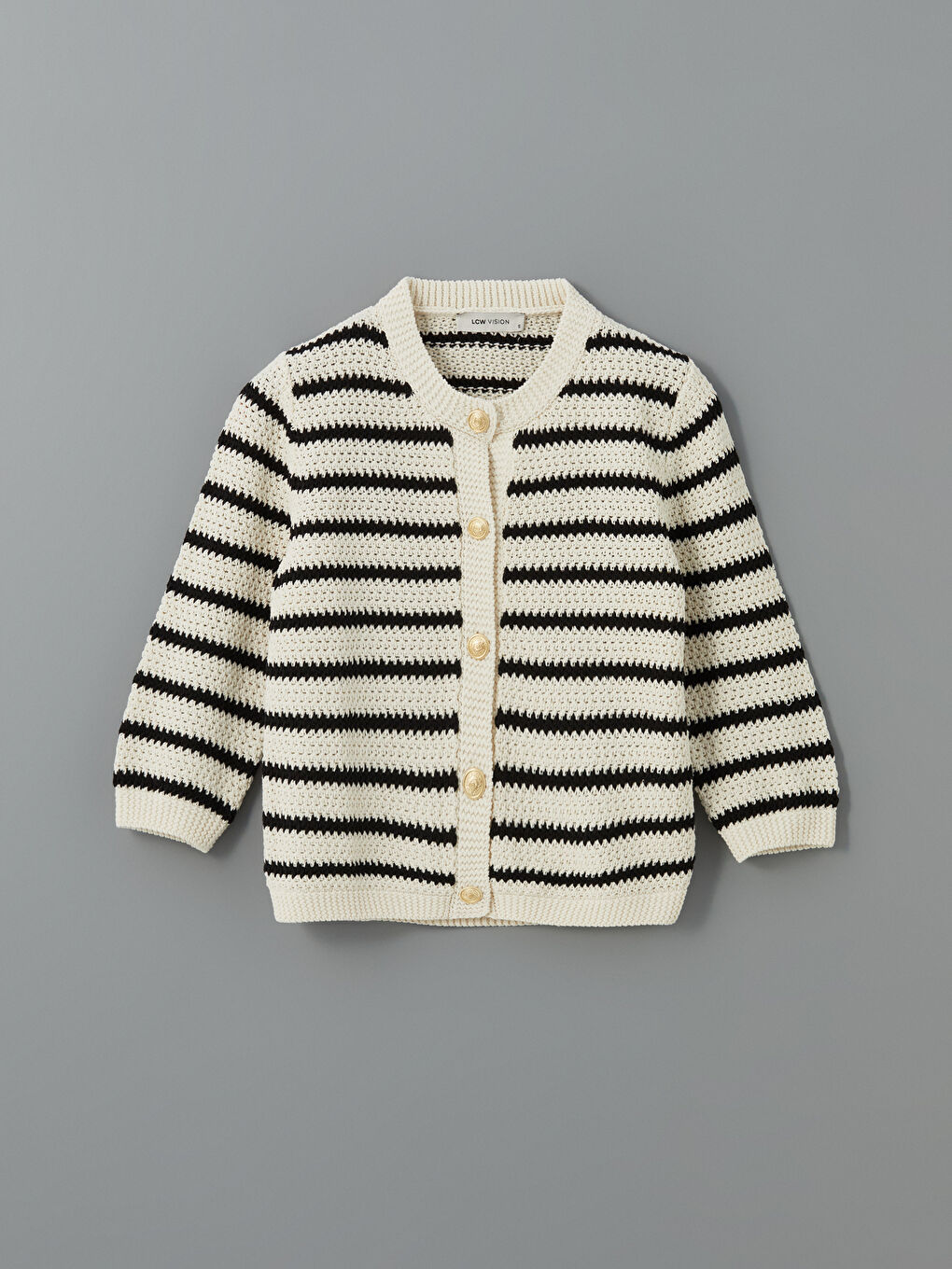 Crew Neck Striped Women's Knitwear Cardigan -S5KI52Z8-LEG
