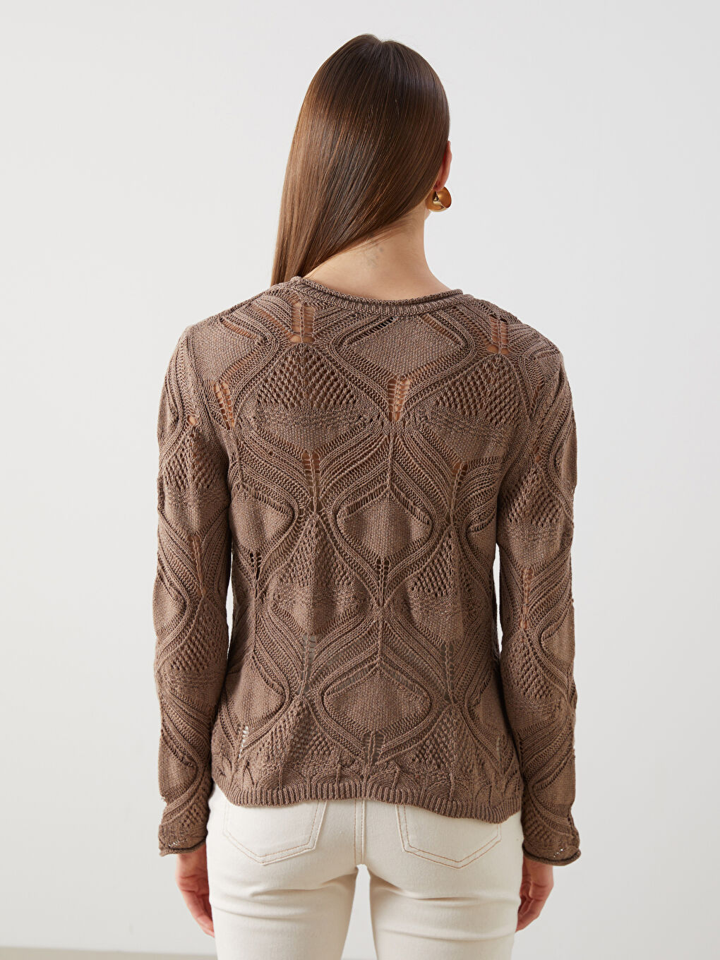 سترة تريكو مخرّمة بياقة دائرية للسيدات-3