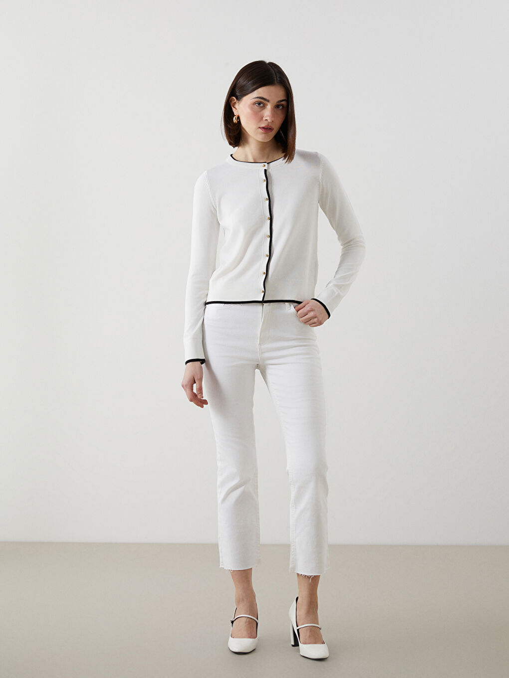 Crew Neck Women Knitted Cardigan -S5KI64Z8-R9J