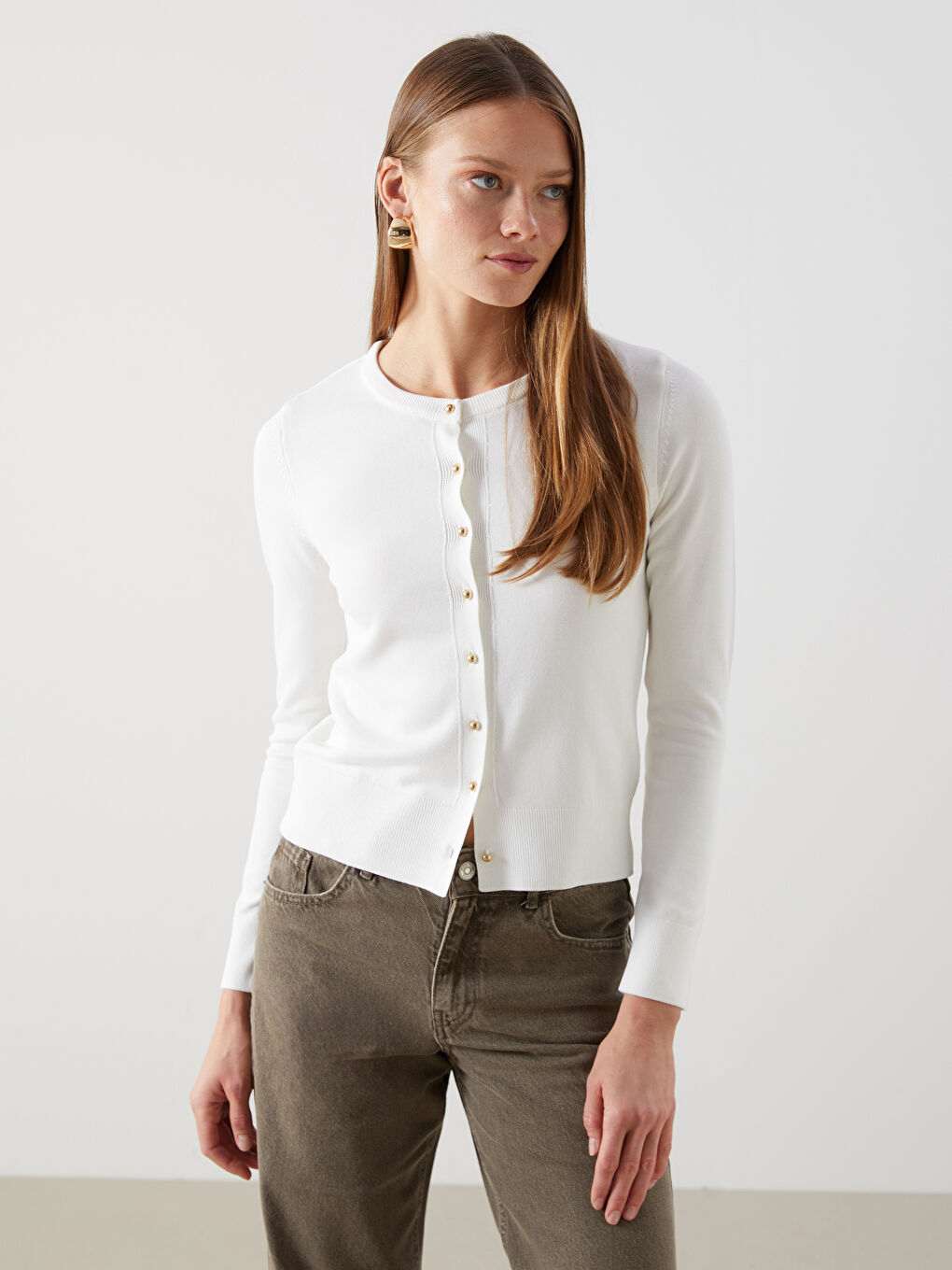 Crew Neck Women Knitted Cardigan -S5KI65Z8-R9J