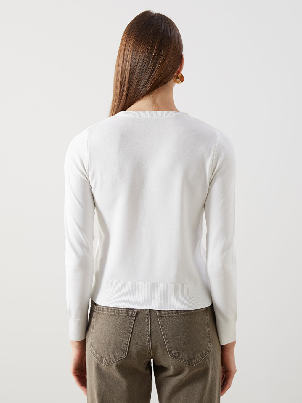 Crew Neck Women Knitted Cardigan -S5KI65Z8-R9J