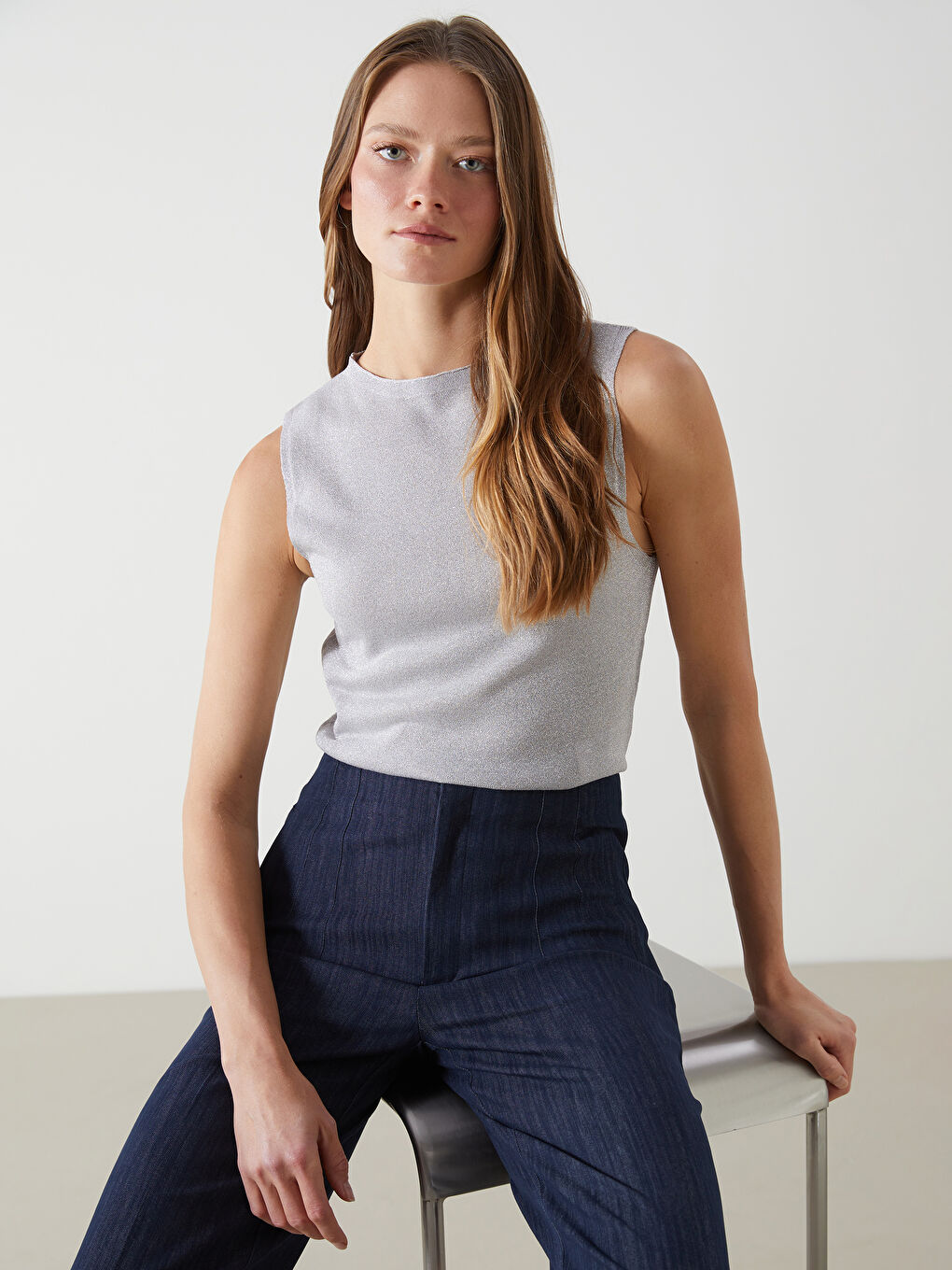 Crew Neck Women'S Knit Sweater Vest -S5KI66Z8-G6V