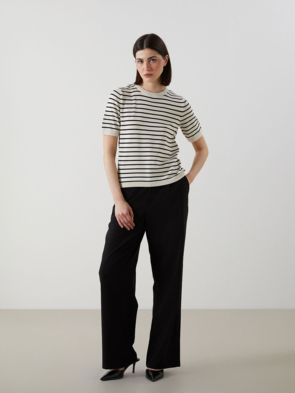 Crew Neck Striped Women's Knitwear Sweater -S5KI67Z8-LEG