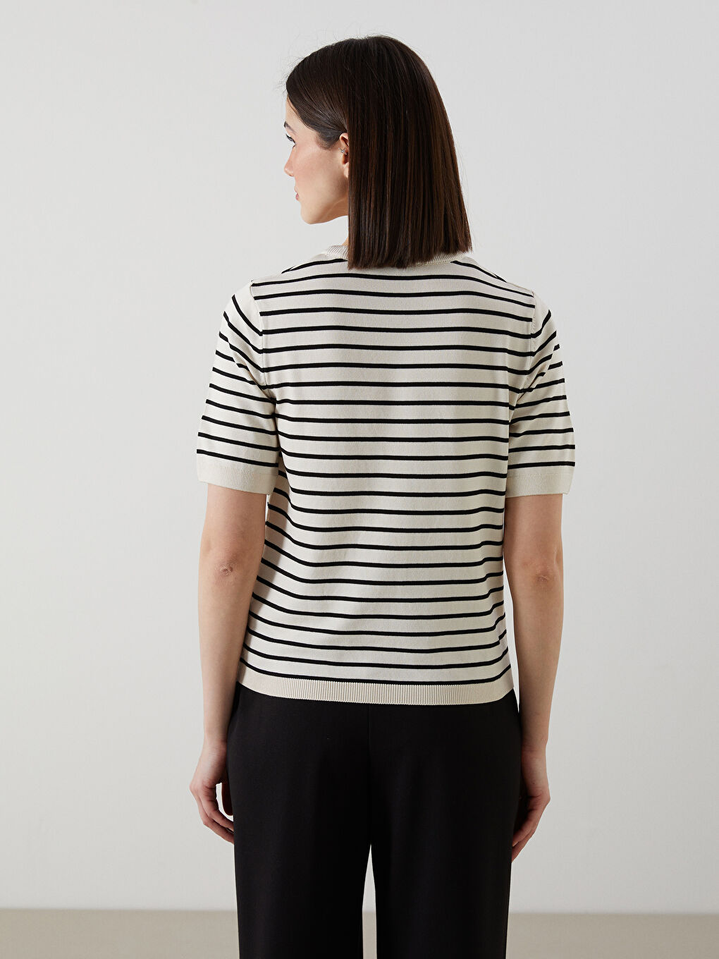Crew Neck Striped Women's Knitwear Sweater -S5KI67Z8-LEG