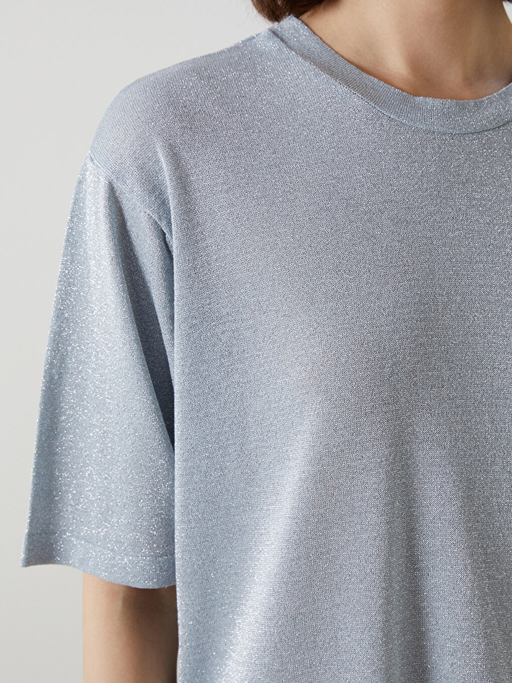 Crew Neck Shiny Look Oversized Women’S Knit Sweater -S5KI68Z8-JM6
