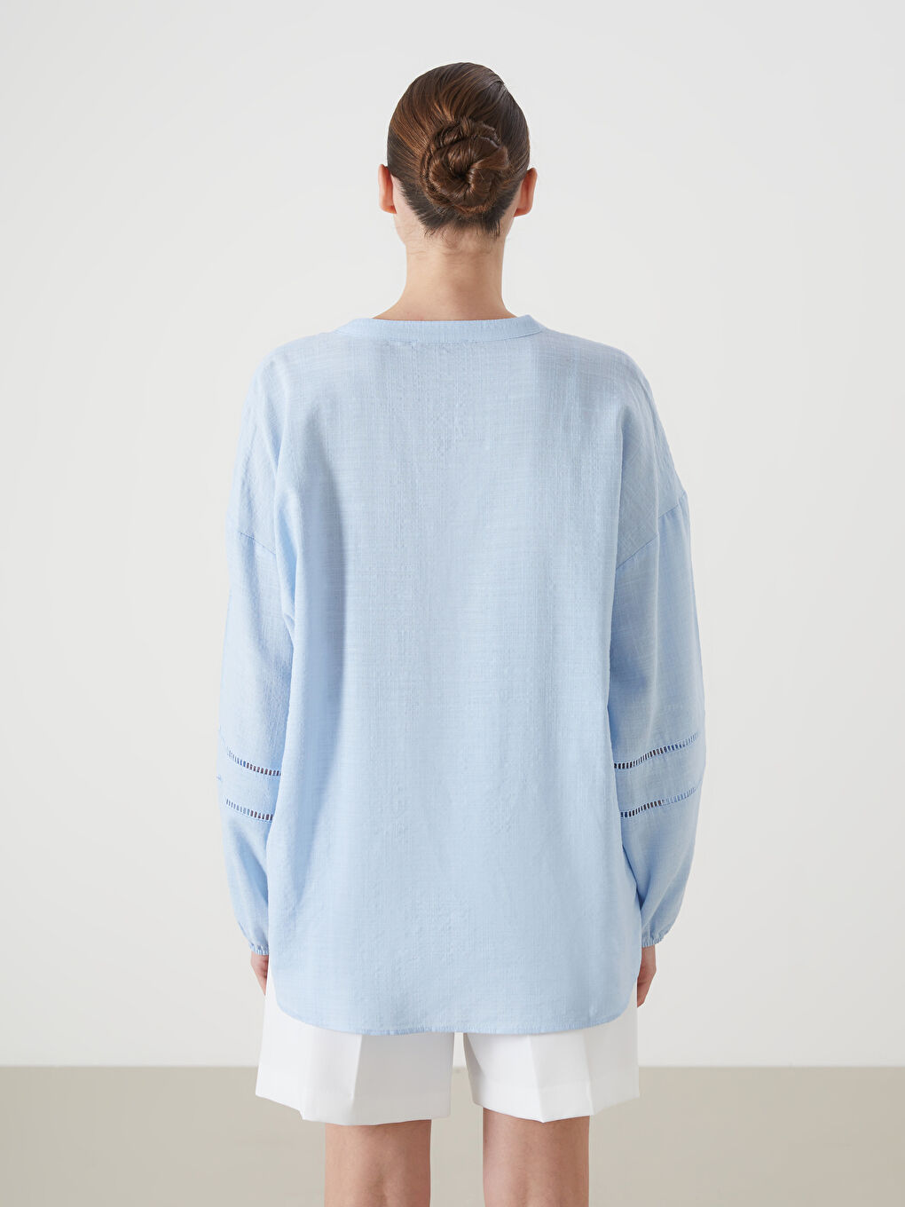 LCW Vision Mavi Kaçık Yaka Oversize Kadın Bluz - 3