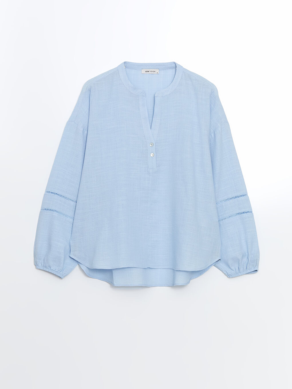 LCW Vision Mavi Kaçık Yaka Oversize Kadın Bluz - 4