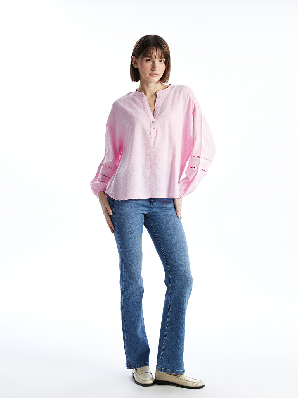 LCW Vision Pembe Kaçık Yaka Oversize Kadın Bluz - 1