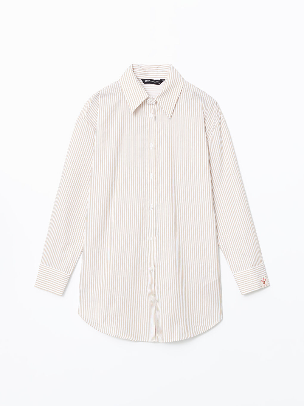 Bej Çizgili Poplin Kadın Gömlek Tunik-4