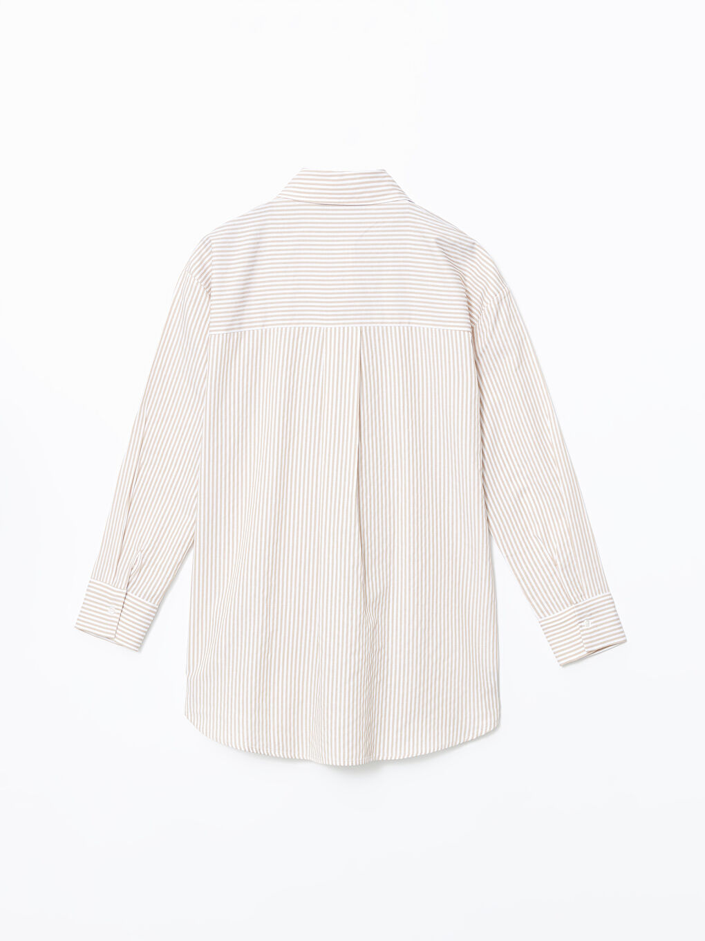 Bej Çizgili Poplin Kadın Gömlek Tunik-5