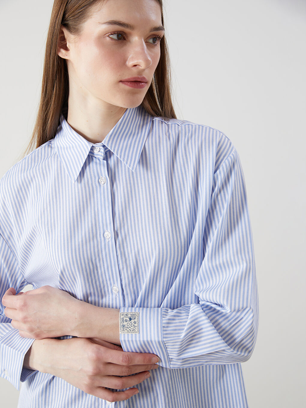 Mavi Çizgili Poplin Kadın Gömlek Tunik-2