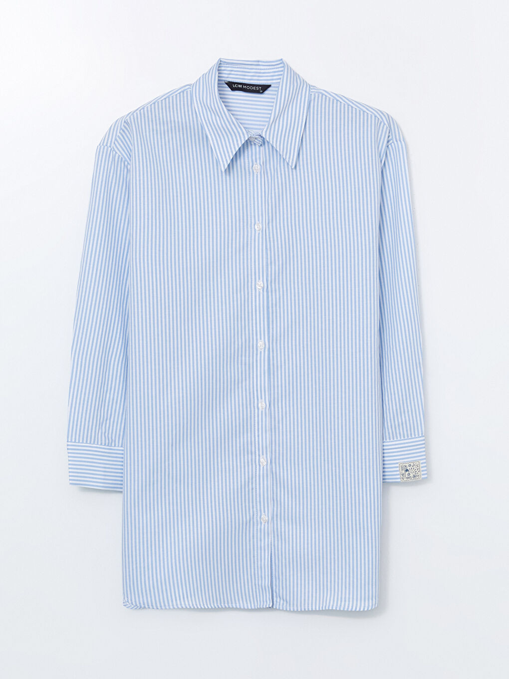 Mavi Çizgili Poplin Kadın Gömlek Tunik-4