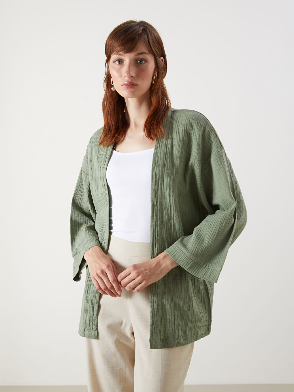 Karışık Şal Yaka Oversize Müslin Kadın Kimono