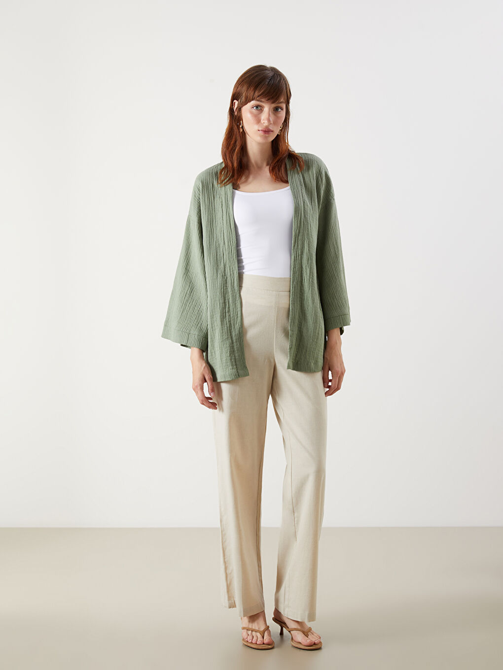 Karışık Şal Yaka Oversize Müslin Kadın Kimono-1