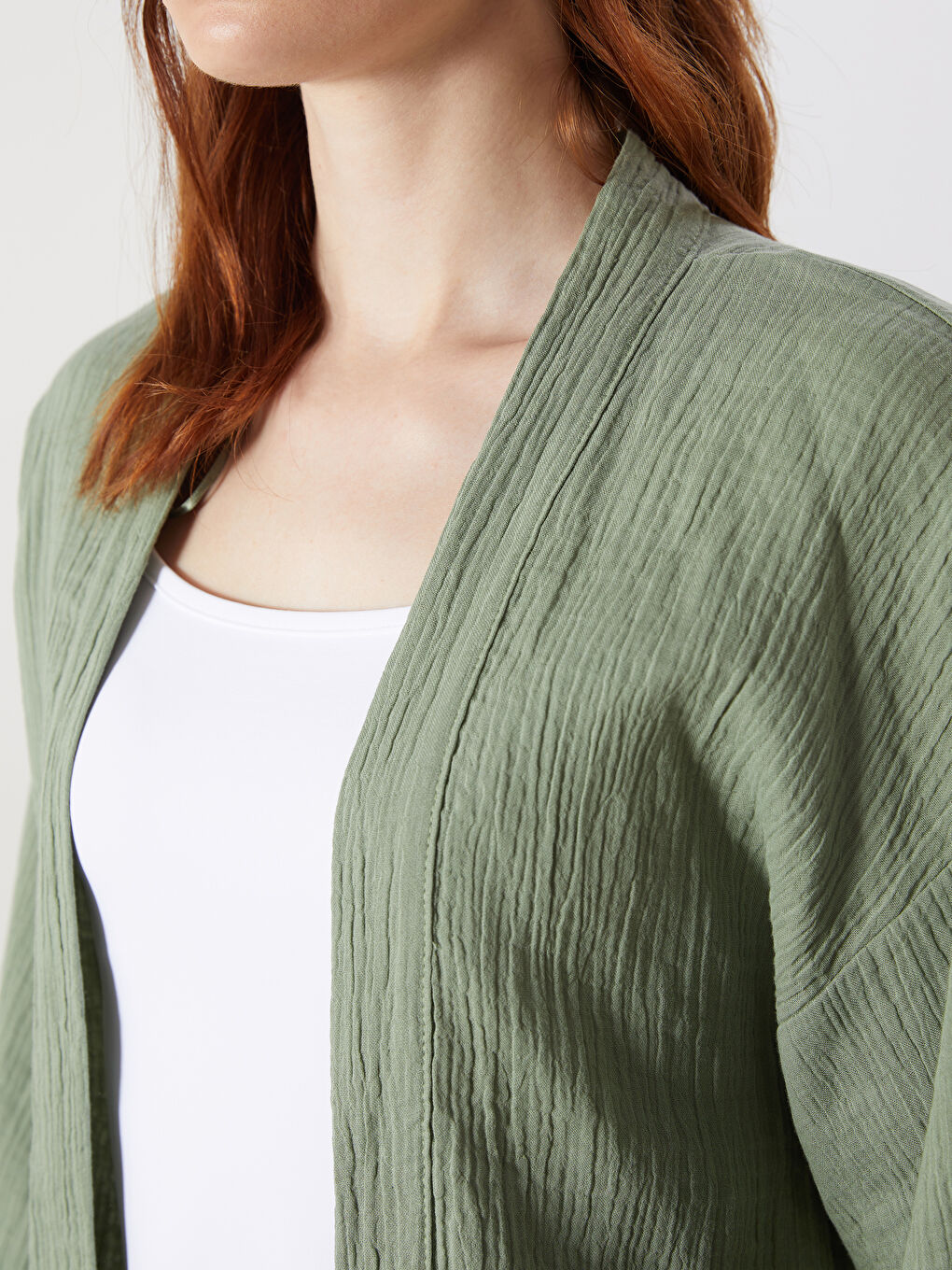 Karışık Şal Yaka Oversize Müslin Kadın Kimono-2