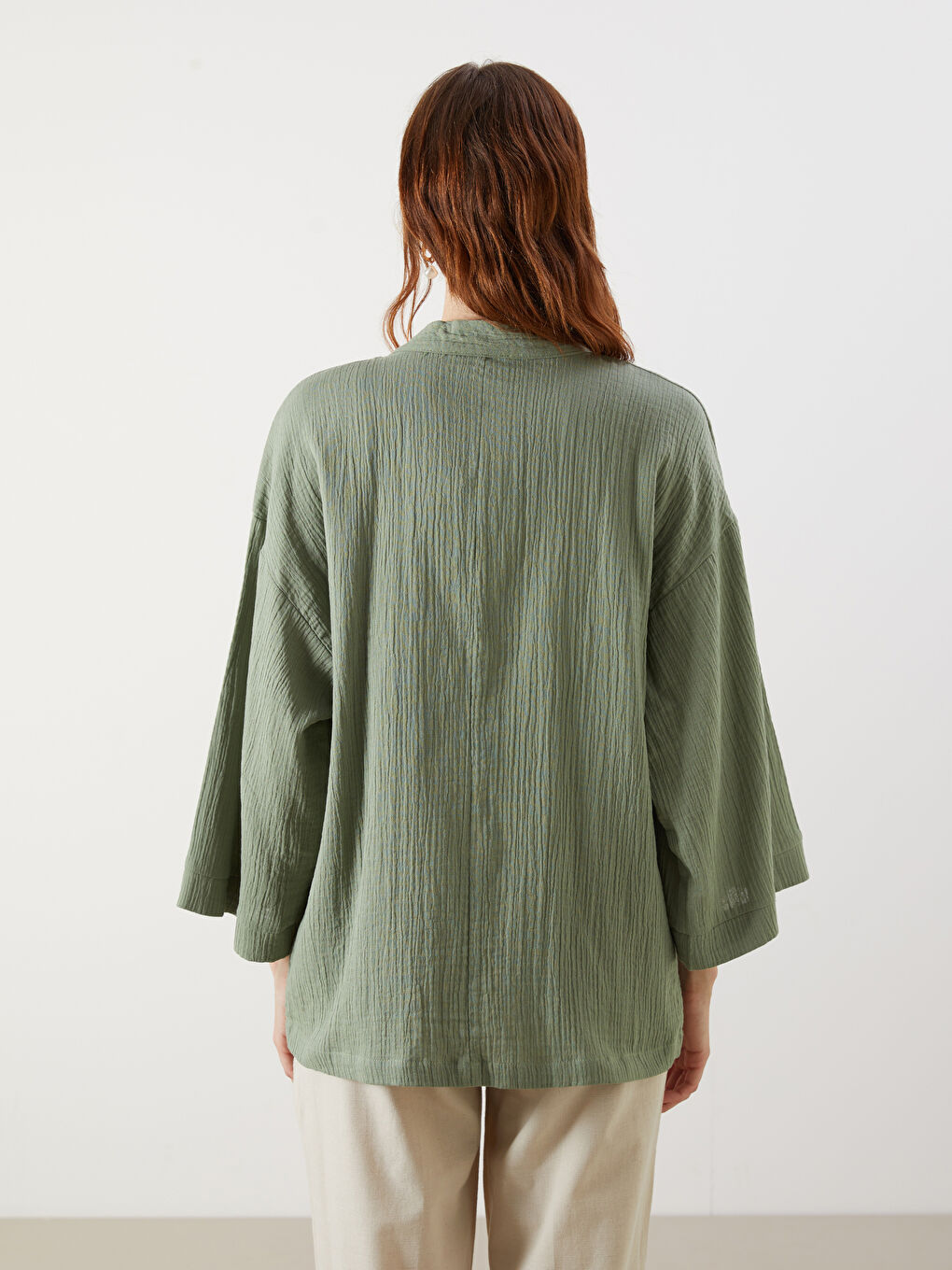 Karışık Şal Yaka Oversize Müslin Kadın Kimono-3