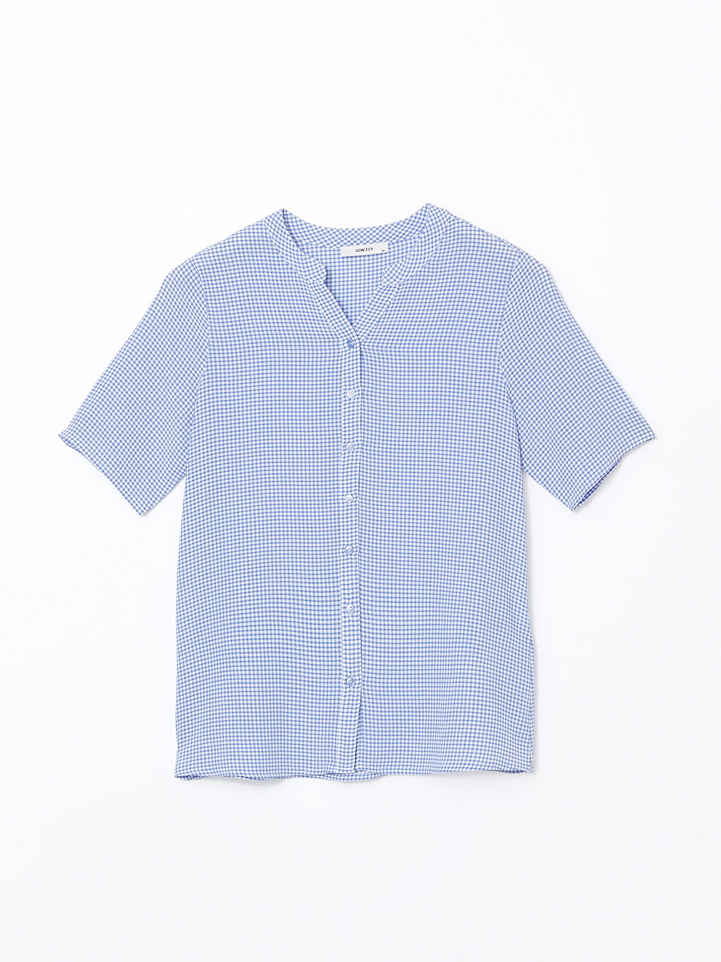 Mavi Kaçık Yaka Ekose Maroken Kadın Bluz-4