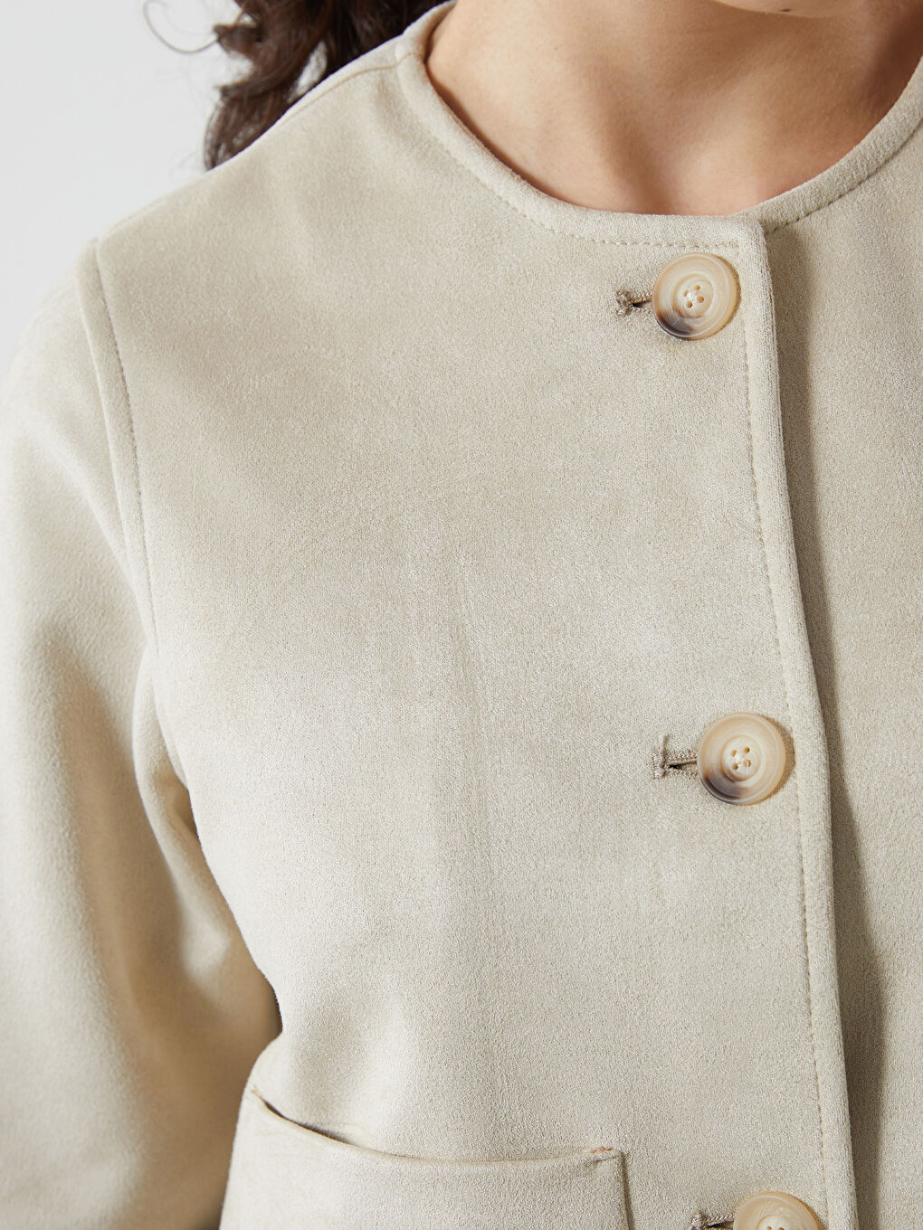 Bej Bisiklet Yaka Kadın Ceket-5