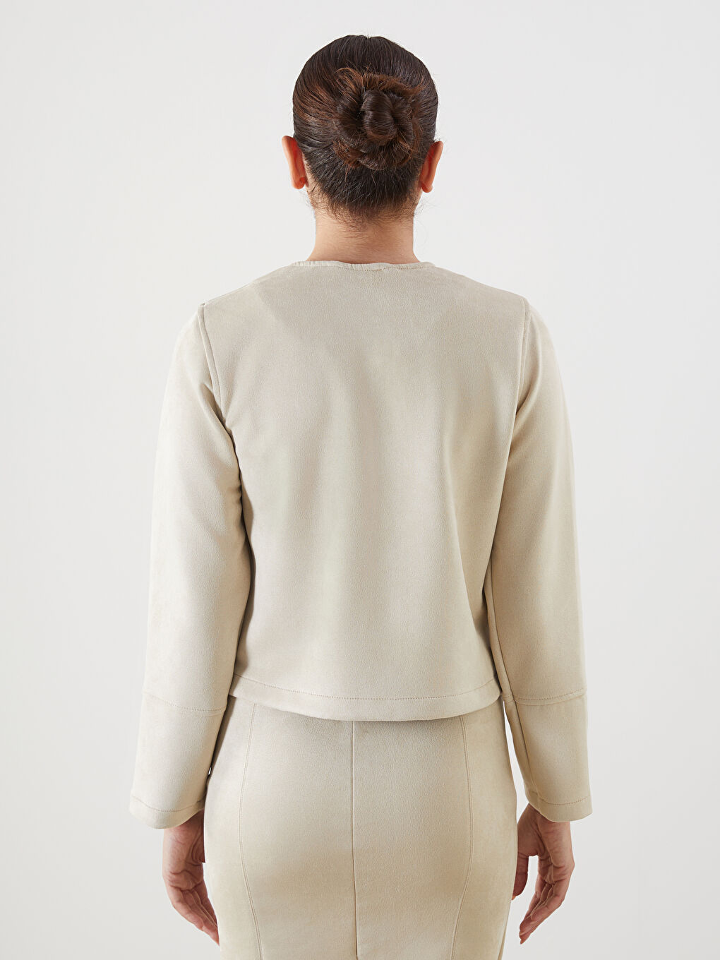 Bej Bisiklet Yaka Kadın Ceket-6