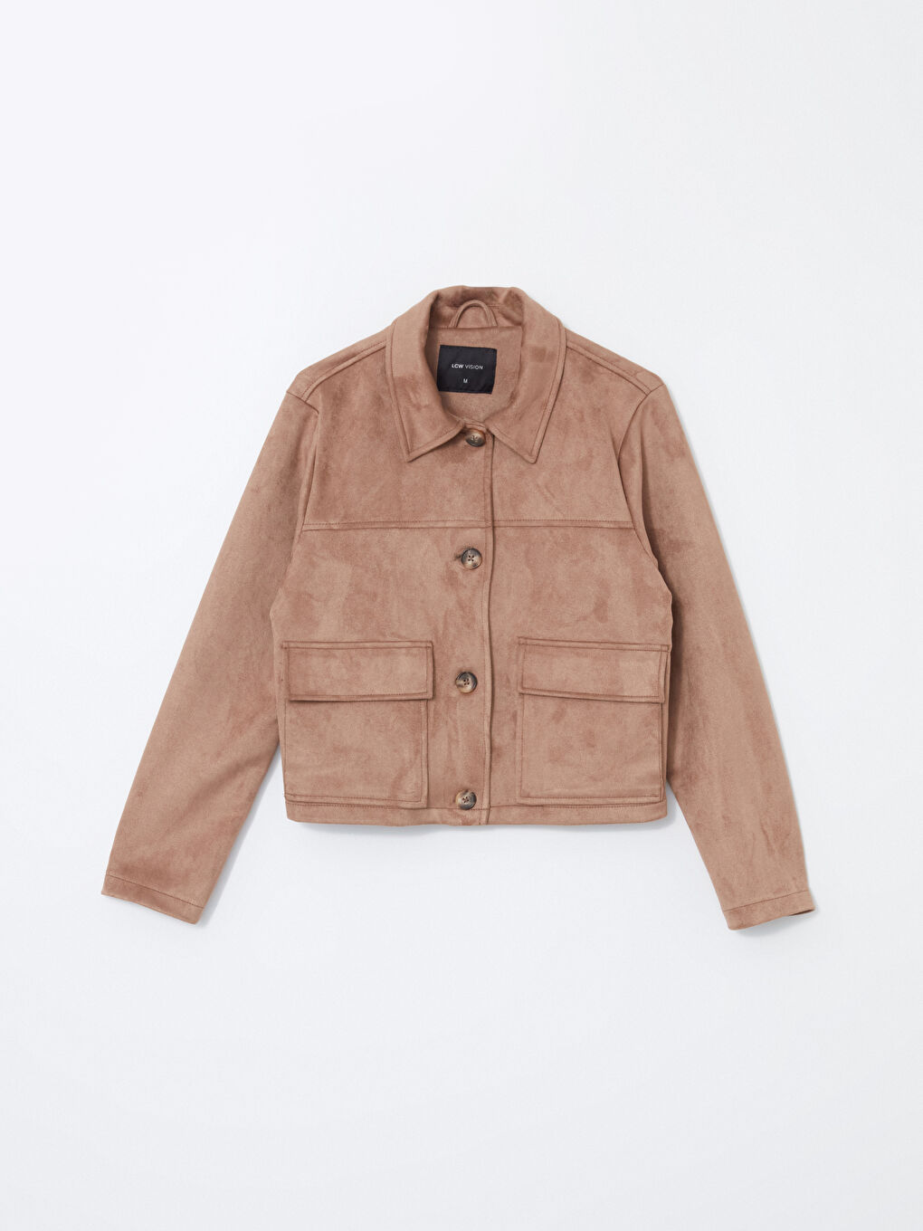 Bej Gömlek Yaka Kadın Süet Görünümlü Ceket-7