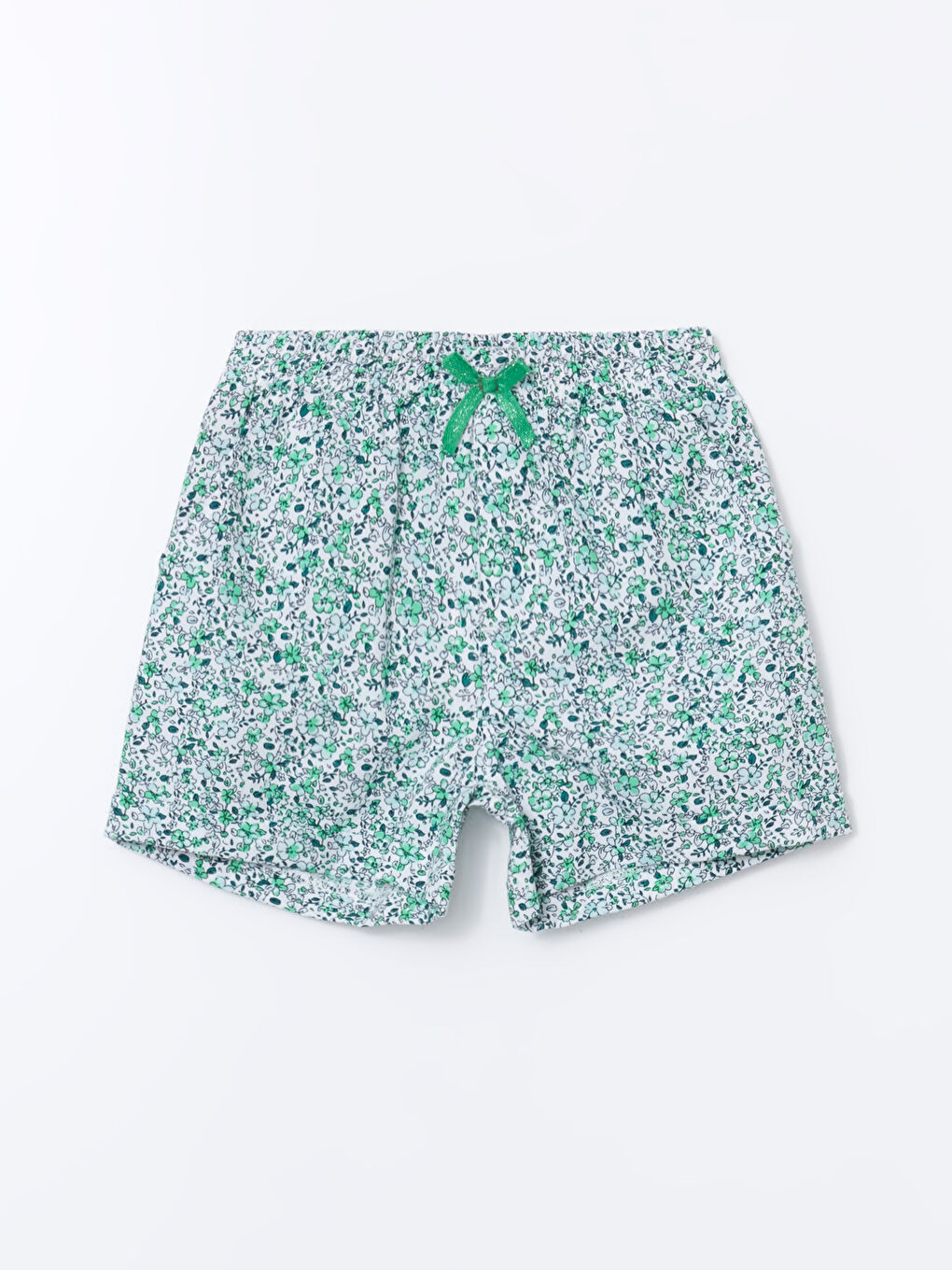 Yeşil Beli Lastikli Çiçekli Kız Çocuk Şort