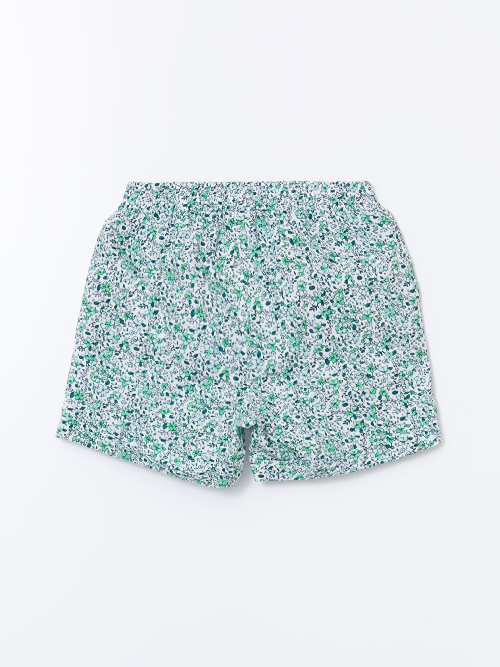 Yeşil Beli Lastikli Çiçekli Kız Çocuk Şort-1