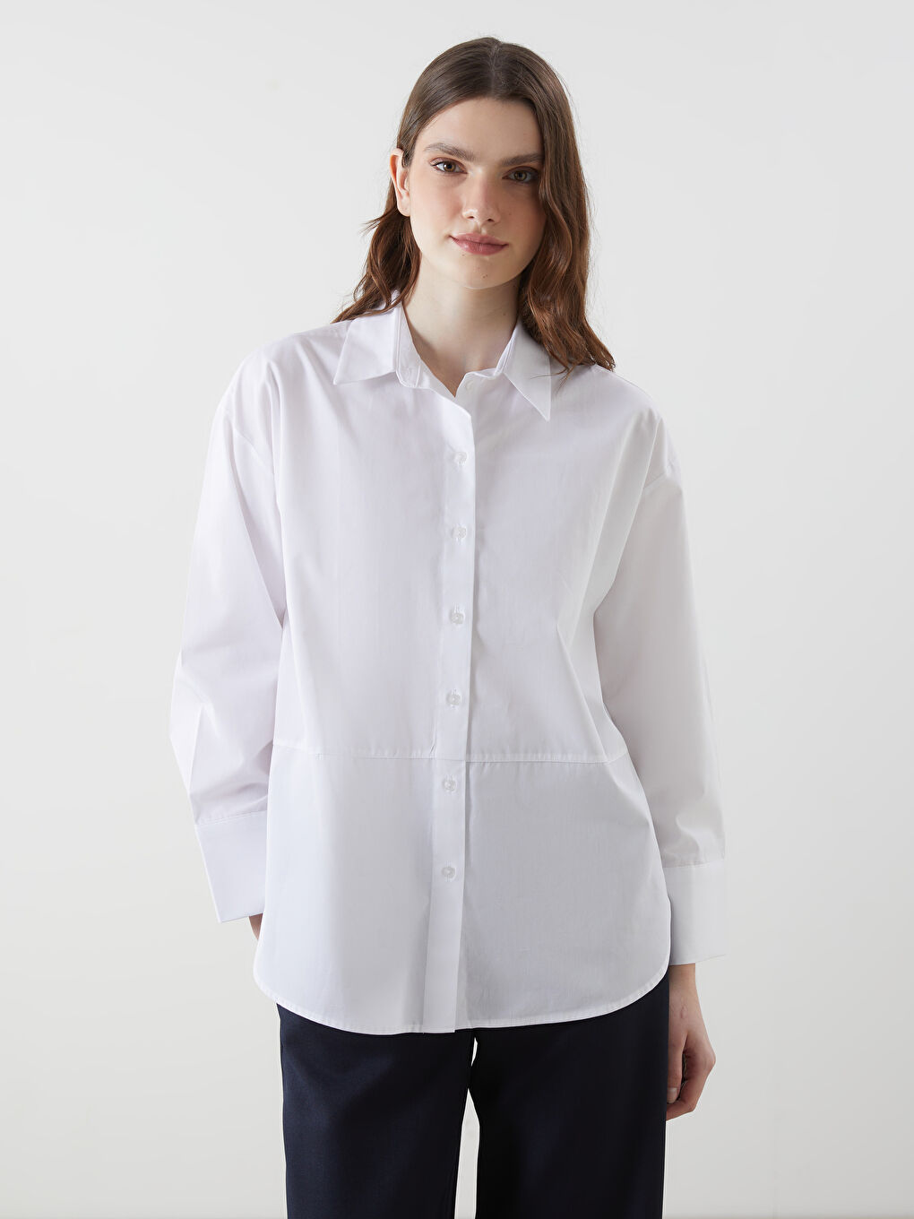 LCW Vision Ekru Oversize Poplin Kadın Gömlek