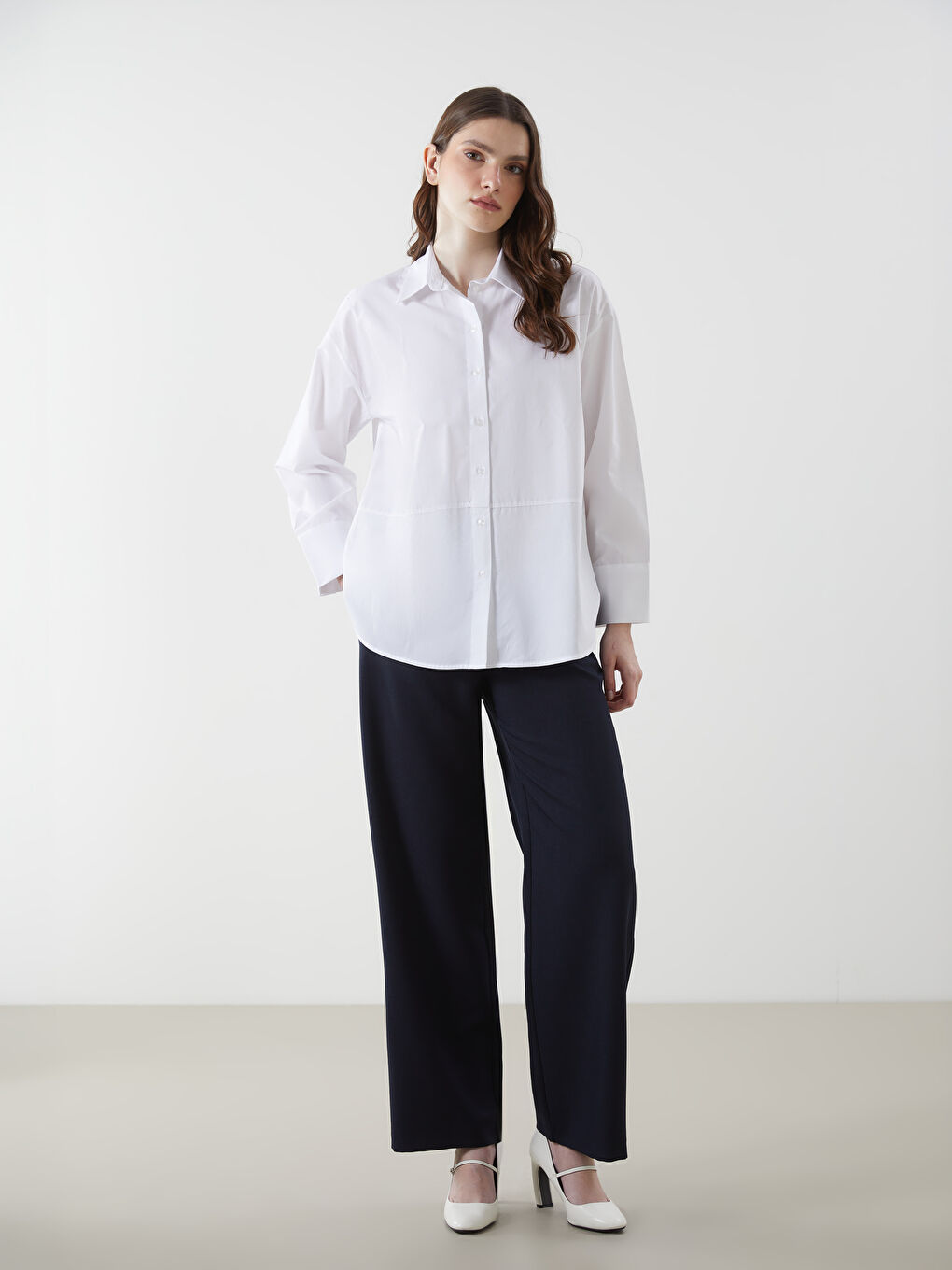 LCW Vision Ekru Oversize Poplin Kadın Gömlek - 1