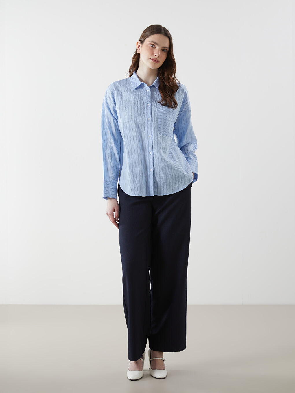 Striped Oversize Poplin Women's Shirt -S5KK11Z8-LEN