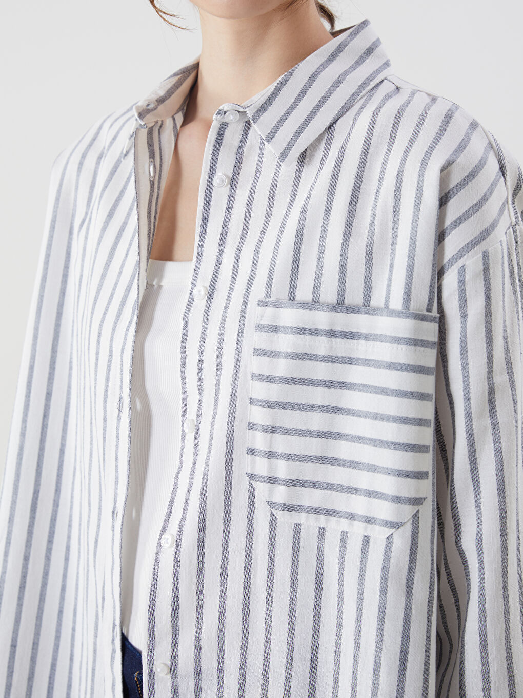 LCW Vision Striped Linen Blend Oversize Women's Shirt -S5KK14Z8-LGB