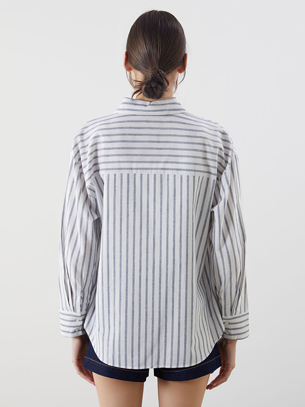 LCW Vision Striped Linen Blend Oversize Women's Shirt -S5KK14Z8-LGB
