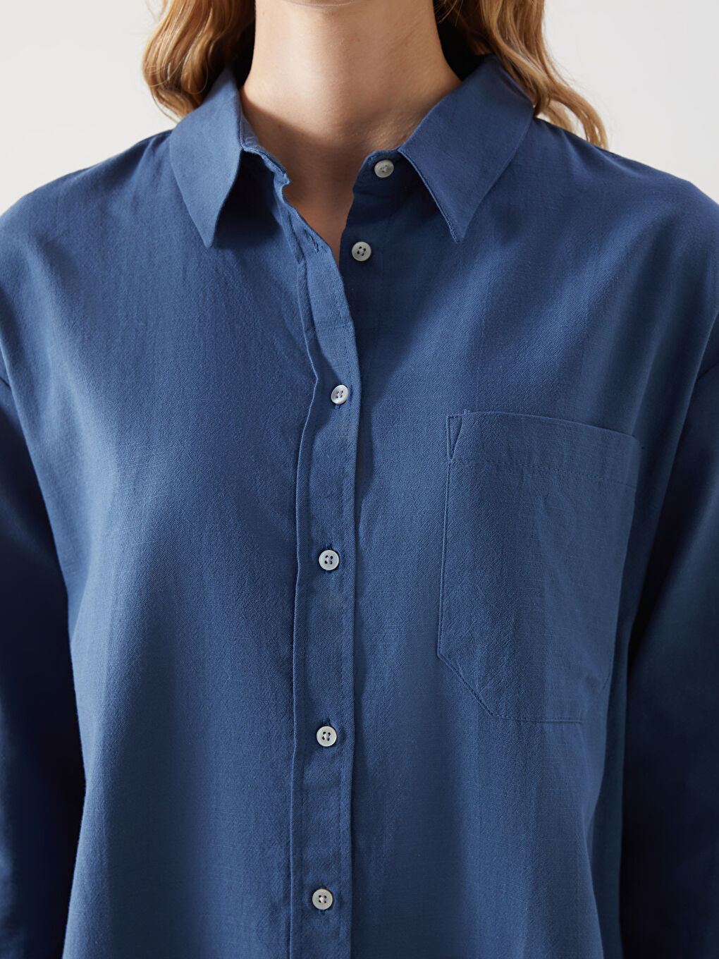LCW Vision Indigo Oversize Keten Karışımlı Kadın Gömlek - 2