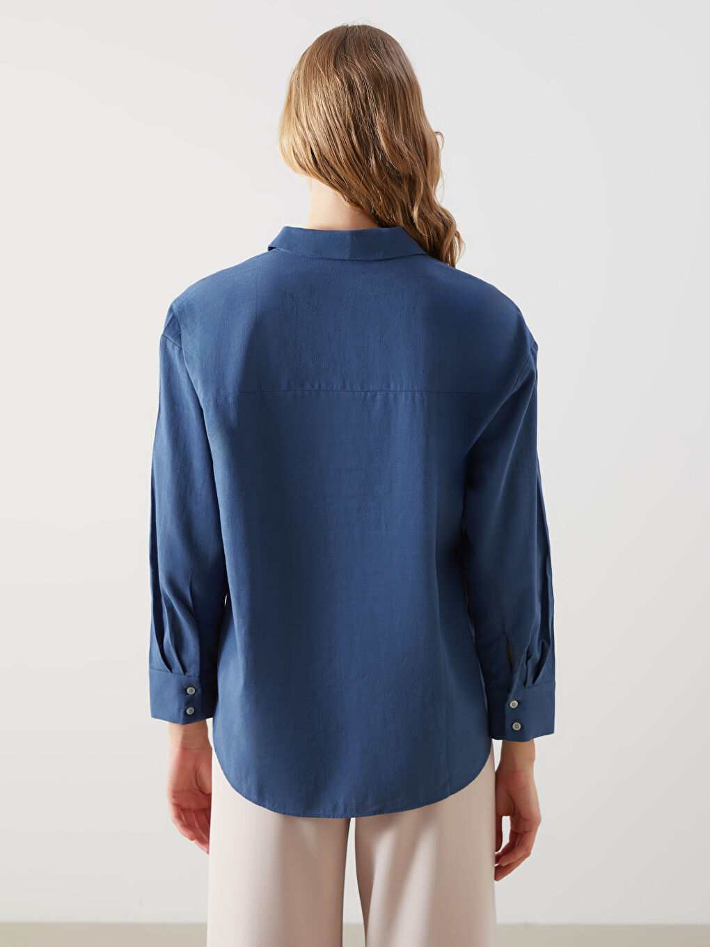 LCW Vision Indigo Oversize Keten Karışımlı Kadın Gömlek - 3