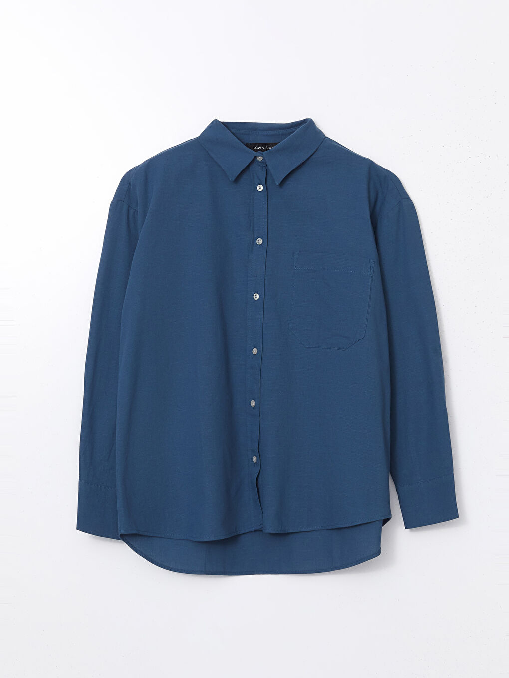 LCW Vision Indigo Oversize Keten Karışımlı Kadın Gömlek - 4
