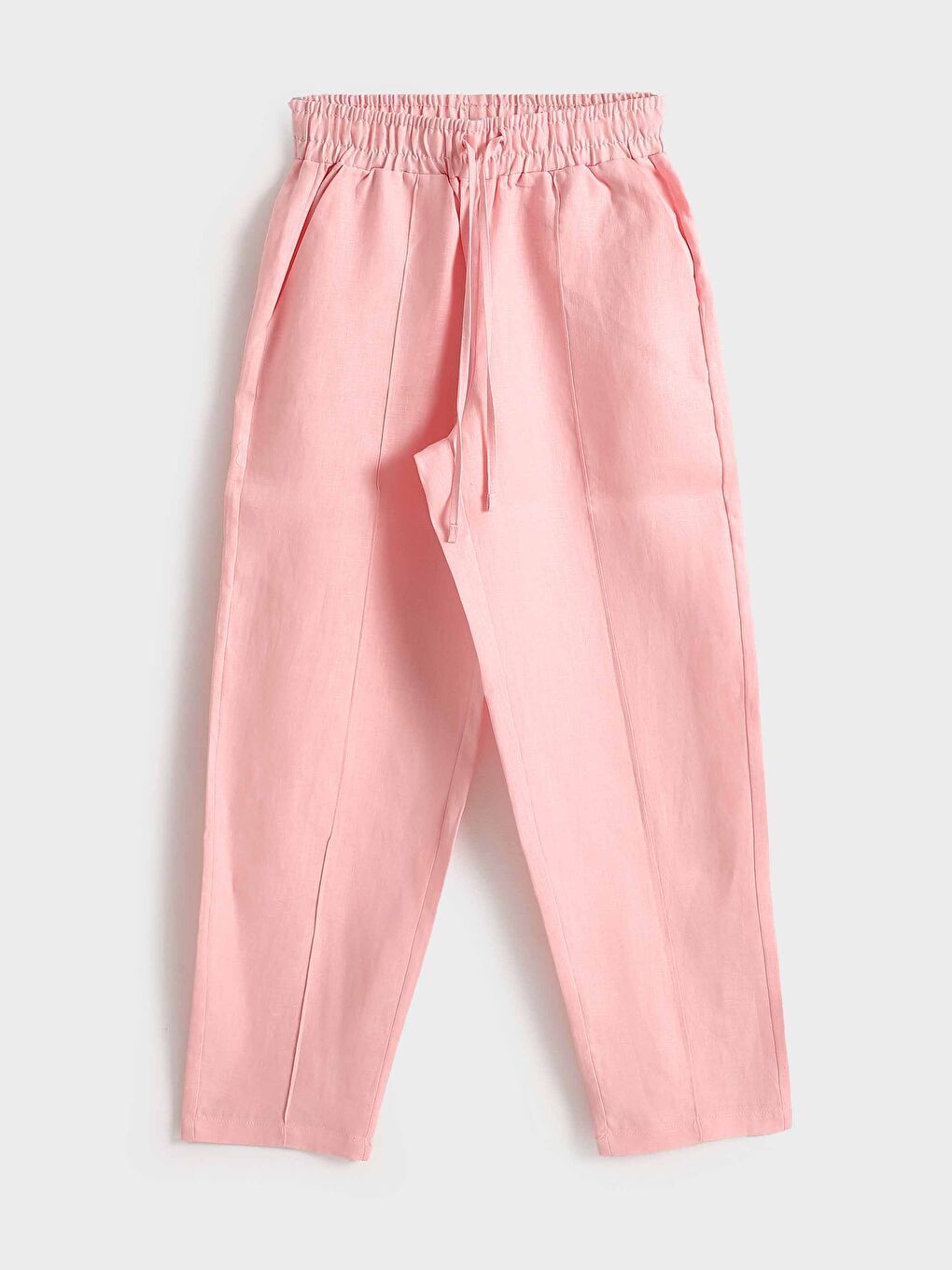 Elasticated Waist Plain Linen Women's Trousers -S5KK35Z8-QX9