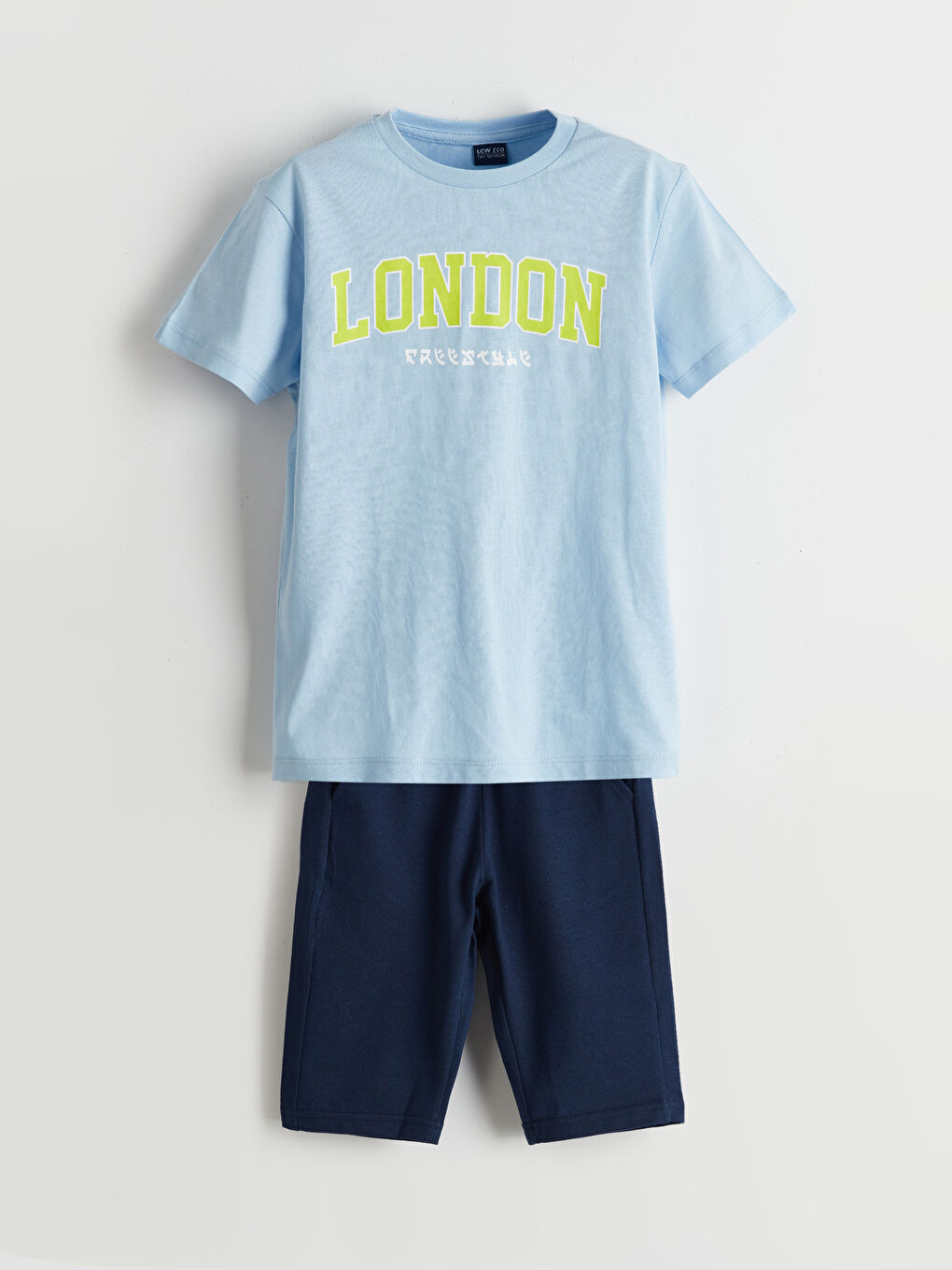 Lila Bisiklet Yaka Erkek Çocuk Tişört ve Şort