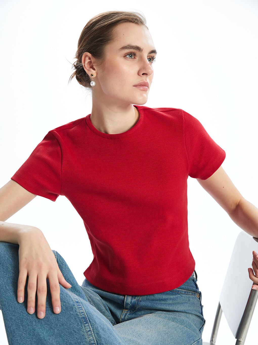 Kırmızı Bisiklet Yaka Kadın Tişört