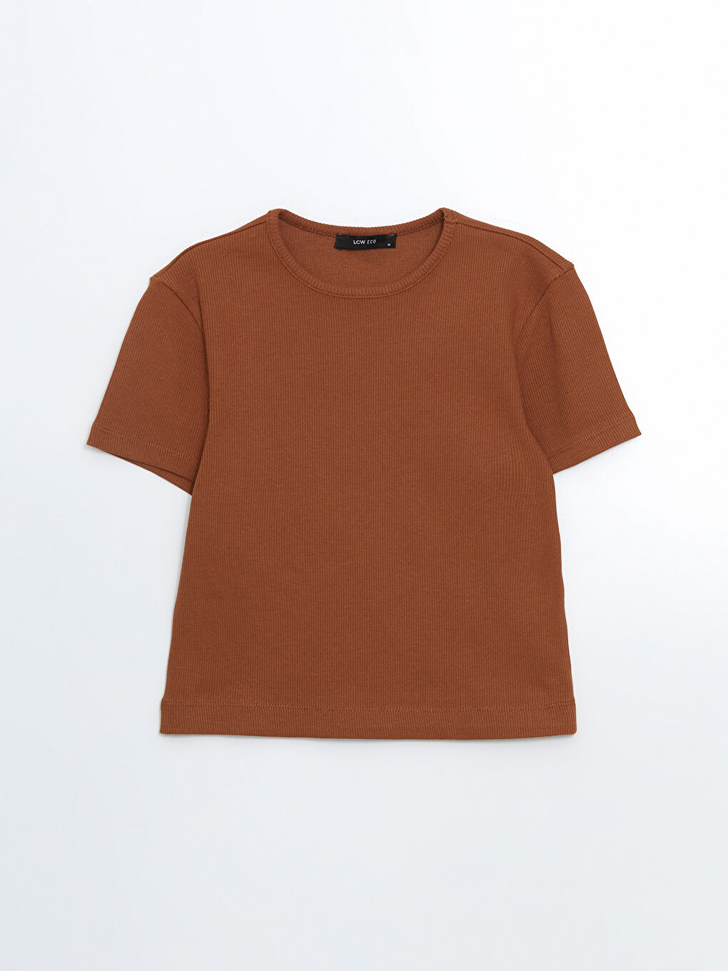 Kahverengi Bisiklet Yaka Kadın Tişört-4