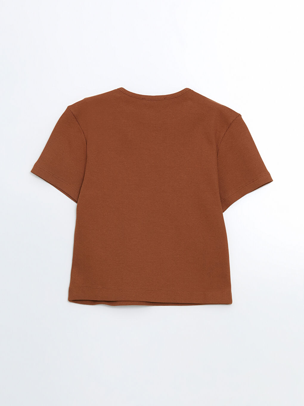 Kahverengi Bisiklet Yaka Kadın Tişört-5